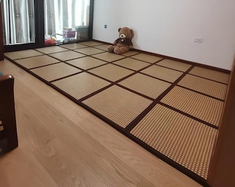 Foldable Tatami Pad, Japanese Tatami Mat Flooring, Square Unit 60x60cm, Breathable Foam-filled Tatami Mat Sleeping Mat 2.2cm Thickness
