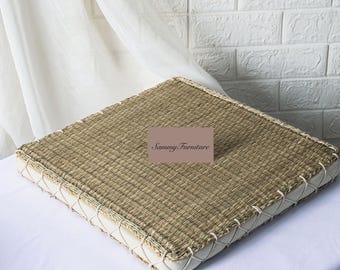 Handwoven Square Seagrass Tatami Cushion Japanese-Style Natural Floor Pillow Eco-Friendly Meditation Cushion Yoga Living Room Tea Table Seat