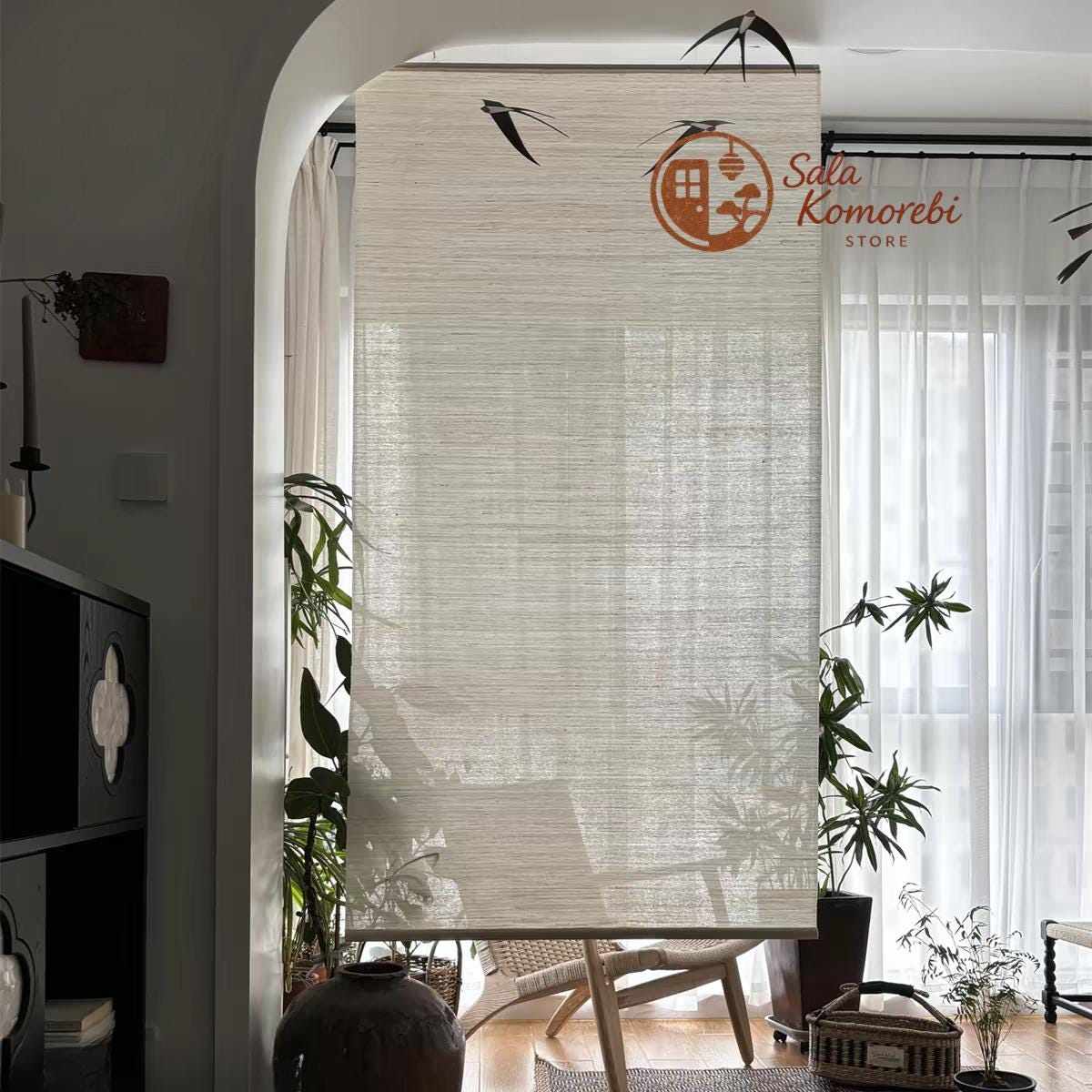 Custom Ramie Room Divider Curtain, Japandi Wabi Sabi Hanging Curtain ...