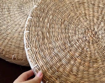 Handwoven Round Seagrass Tatami Cushion Japanese-Style Natural Floor Pillow Eco-Friendly Meditation Cushion Yoga Living Room Tea Table Seat