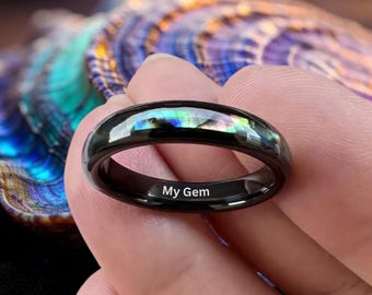 TUNGSTORY Anello In Tungsteno 8mm Con Intarsio In Conchiglia Abalone – Fede Nuziale Uomo Donna, Bordi Smussati, Comfort Fit, Taglie 15-27.5, Resistente Ai Graffi