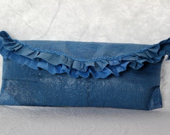 Blue Fused Plastic Ruffled Clutch