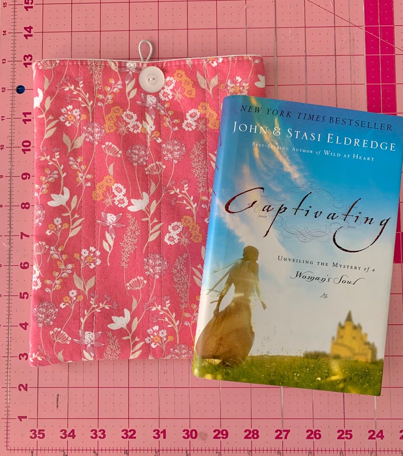 Book Sleeve quilted Padded Book Cover Floral Coral Pink and Etsy