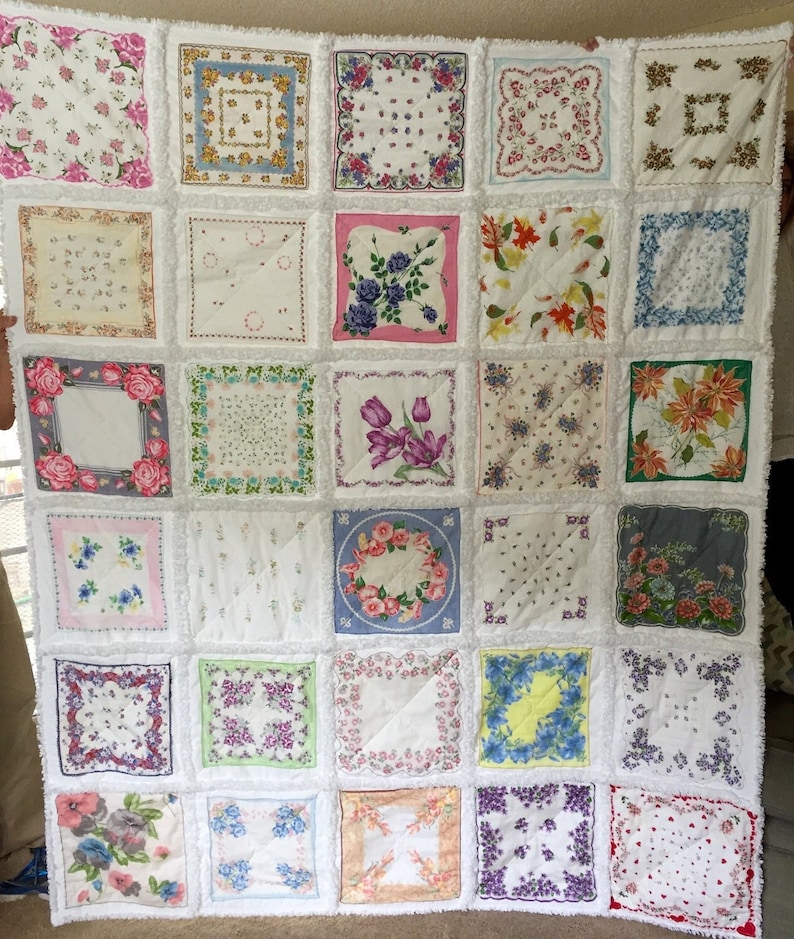 Deposit Listing Your Hankies Vintage Hankie Handkerchief Rag Quilt Made to Order for You image 2