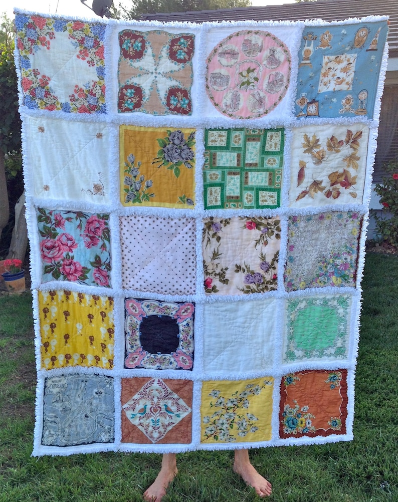 Deposit Listing Your Hankies Vintage Hankie Handkerchief Rag Quilt Made to Order for You image 8