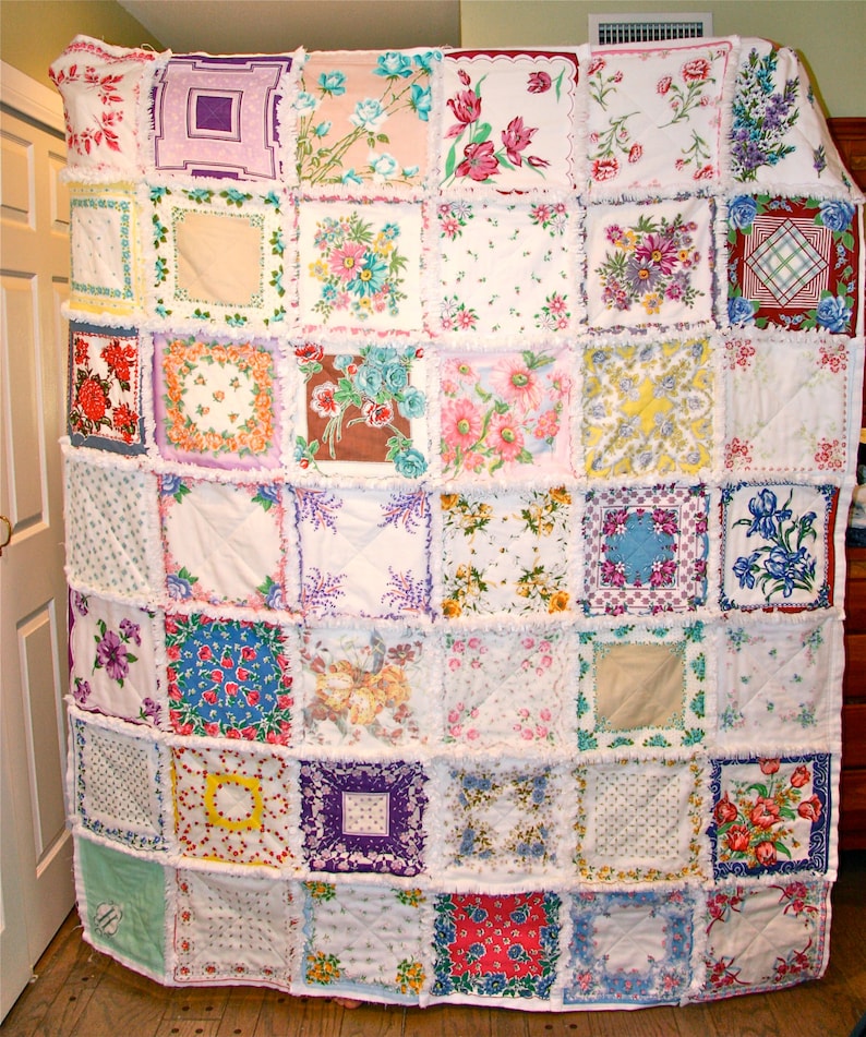 Deposit Listing Your Hankies Vintage Hankie Handkerchief Rag Quilt Made to Order for You image 4