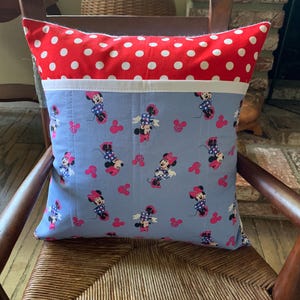 Minnie Mouse Disney Inspired Pocket Pillow Cover Red White Blue Pink Polka Dots  Book pillow