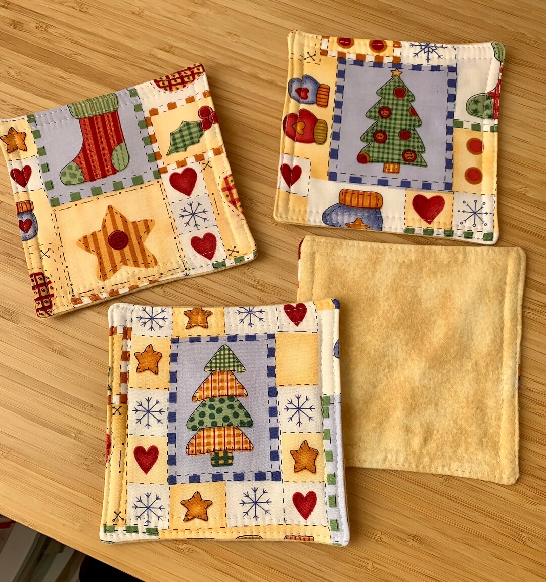 Coasters Set of 4 Christmas Fabric Coasters Hearts and Etsy
