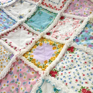 Hanky Quilt Vintage Style New Hanky Handkerchief Rag Quilt Made to Order