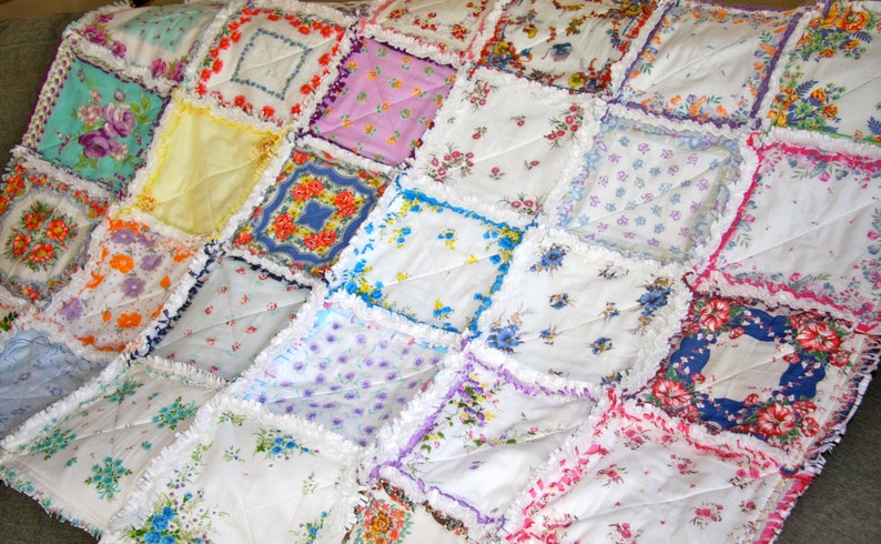 Deposit Listing Your Hankies Vintage Hankie Handkerchief Rag Quilt Made to Order for You image 6