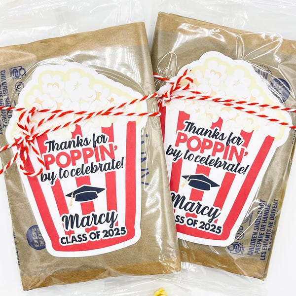 Graduation Party Popcorn Bag Stickers, Class of 2026 Favors