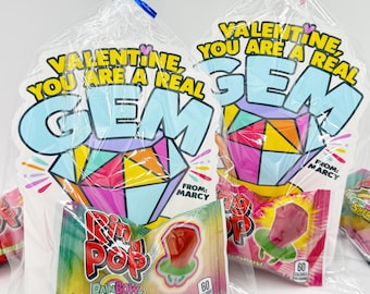Kids Candy Ring Valentines Cards, You Are A Real Gem Valentine's Day Card, Boy Girl Valentine, Rainbow Printed School Class Cards Favors