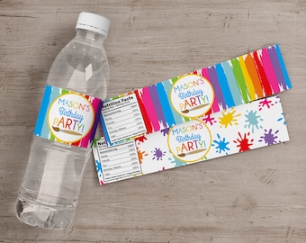 Etiquetas para botellas de agua para fiestas artísticas: Recuerdos de cumpleaños con temática de pintura (Archivo digital)