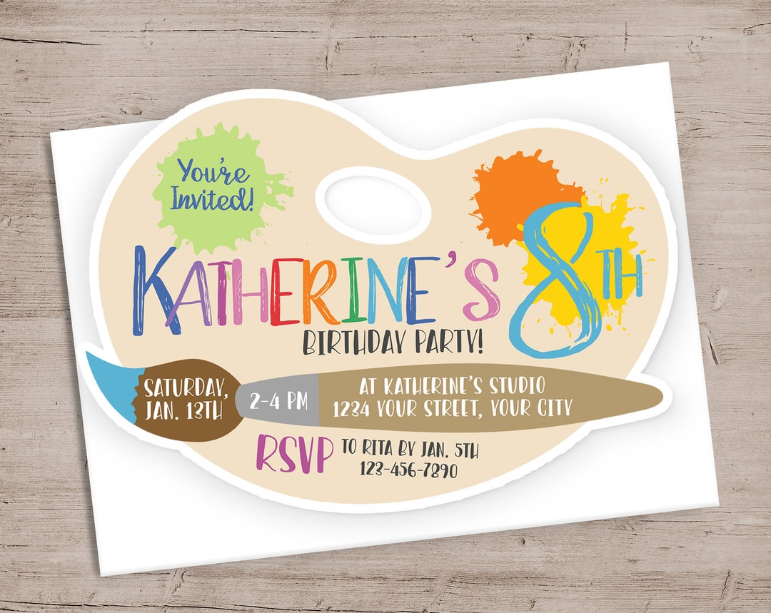 Art Party Invitation, Paint Pallet Birthday Invitations, Printed Die