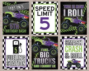 Panneaux de signalisation de fête d'anniversaire Monster Truck : décoration imprimable (téléchargement numérique)