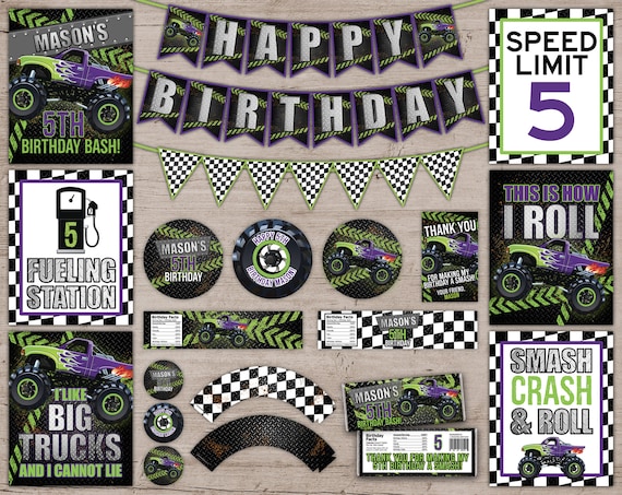 Monster Truck Party Decorations Monster Truck Birthday Party Etsy