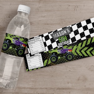Etichette per bottiglie d'acqua Monster Truck, Bomboniere per feste di compleanno Monster Truck, Etichette per bevande Monster Truck, Etichette per feste stampabili, Decorazioni