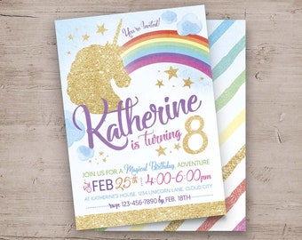 Unicorn Party Invitation, Unicorn Birthday Invitations, Unicorn Party Invite, Unicorn Invite, Rainbow Unicorn, Unicorn Birthday Party