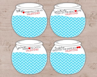 Gold Fish Valentines Day Cards - DIY INSTANT DOWNLOAD - 4 Different Sayings