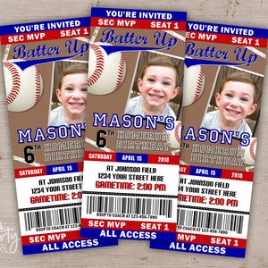 DIY Baseball Birthday Party Ticket Style Invitations Digital U Print image 1