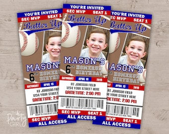 DIY Baseball Birthday Party Ticket Style Invitations - Digital U Print