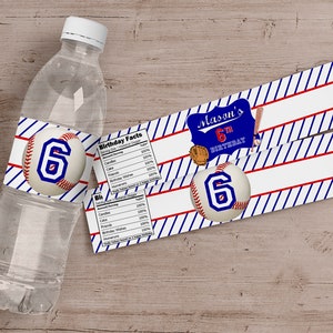Printed Baseball Water Bottle Labels, Sports Birthday Party Water Bottle Labels, Baseball Birthday Party Favors