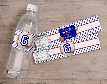 Printed Baseball Water Bottle Labels, Sports Birthday Party Water Bottle Labels, Baseball Birthday Party Favors