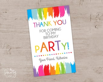 Art Party, Art Birthday Party, Art Party Thank You Tags, Art Party Thank You Notes, Painting Birthday Party, Painting Party Tags, Thank Yous