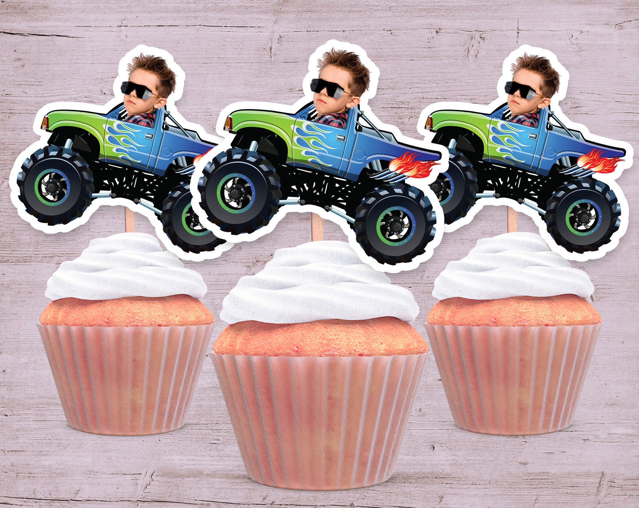 Monster Truck Party Photo Cupcake Toppers Monster Truck Face - Etsy