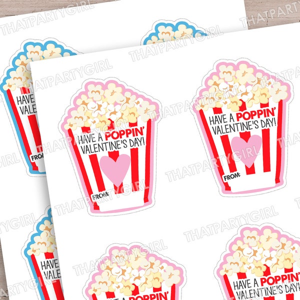 Printable Popcorn Valentines, Kids Valentine's Day Card, Boy Girl Valentine Poppin', Popcorn School Kids Valentines, DIY Instant Download