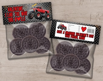 Monster Truck Valentine's Day Treat Bag Topper, Monster Truck Party Favor Bag, Valentine's Day Card, Monster Truck Party Favors, Printable