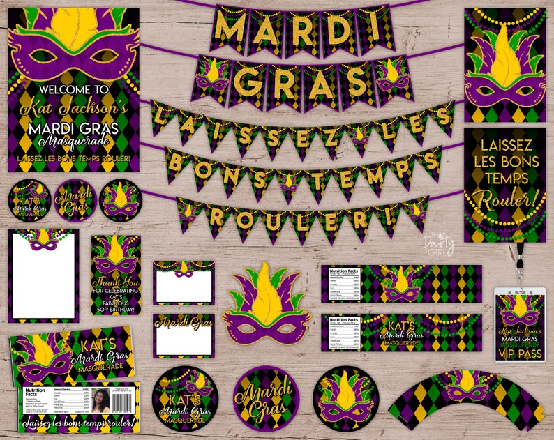 Mardi Gras Masquerade Party Water Bottle Labels DIY U Print image 3