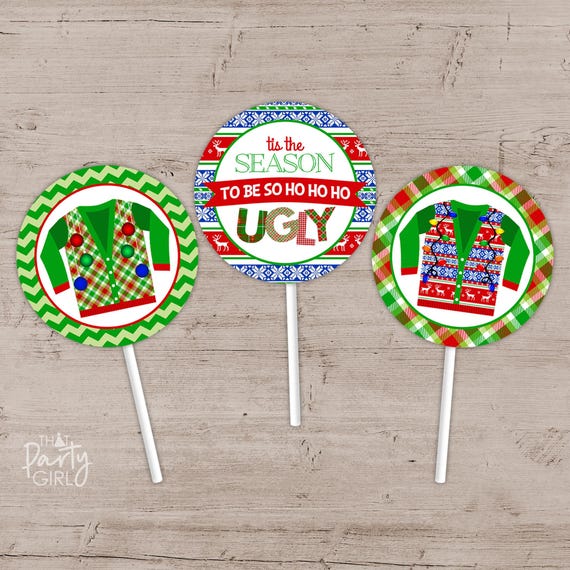 Ugly Sweater Party Cupcake Toppers (Instant Download)