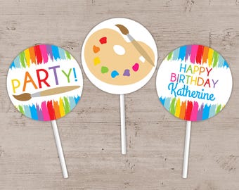 Art Birthday Party Cupcake Toppers: Painting Party Decorations (Digital Download)