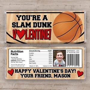 Basketball Valentine Candy Bar Wrappers, Basketball Valentines, Personalized Valentine&#39;s Day Printable, Sports School Party Valentine