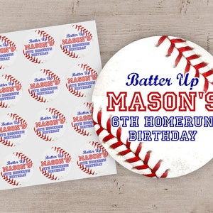 Baseball Party Favor Stickers, Baseball Birthday Party Treat Bag Labels, Sports Party Favor Treat Bag Stickers Labels - Set of 12