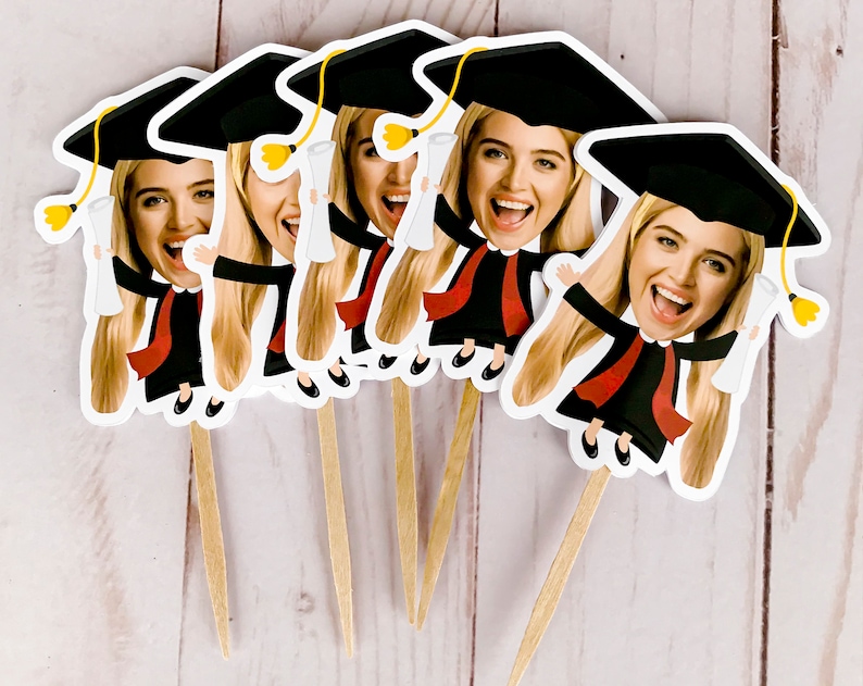 Graduation Photo Cupcake Toppers, Graduation Party Face Cupcake Toppers, Graduation Party Decorations, Graduate Party Favors, Picture Topper image 3