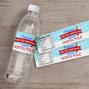 Melted Snowman Christmas Holiday Party Water Bottle Labels, Melted Snow Water Bottle Labels, Melted Snow Drink Labels, DIY, Instant Download