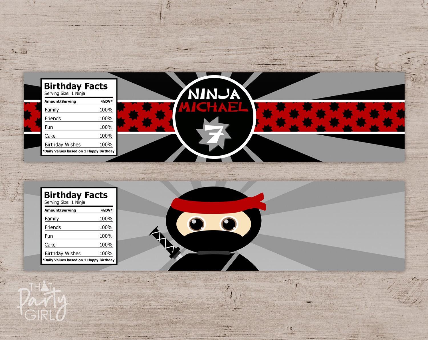 Editable Ninja Water Bottle Labels / Ninja Party Labels / Martial Arts  Party Water Bottle Labels / Ninja Birthday Decor
