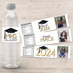 Graduation Party Water Bottle Labels - Graduation Party Decorations - High School or College Graduate - Drink Labels - Printable