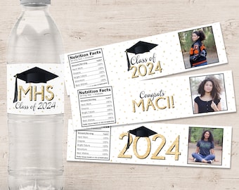 Graduation Party Water Bottle Labels - Graduation Party Decorations - High School or College Graduate - Drink Labels - Printable