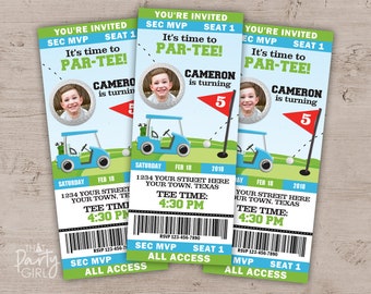 12 Golf PAR-TEE Birthday Party Ticket Style Invitations