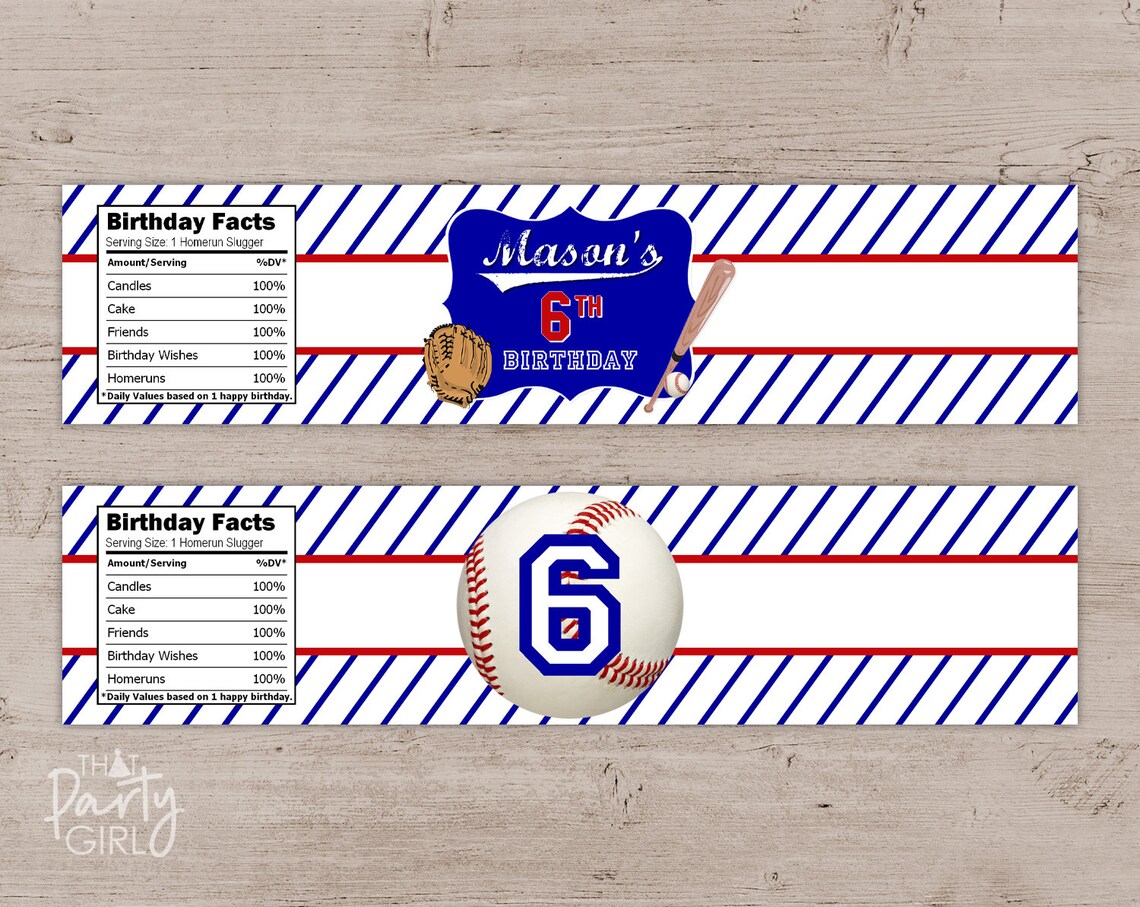 Printed Baseball Water Bottle Labels Sports Birthday Party Etsy