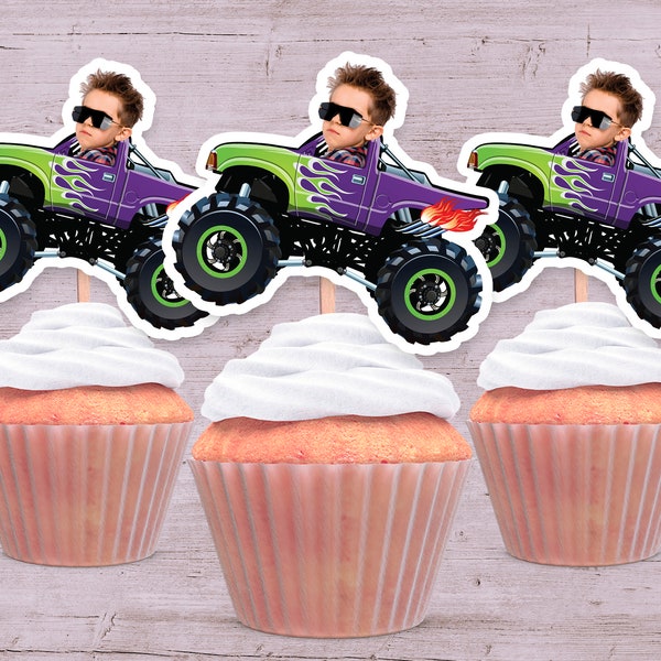 Monster Truck Party Photo Cupcake Toppers, Monster Truck Face Cupcake Toppers, Party Decorations, Monster Truck Party Favors, Printable