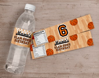 Printed Basketball Water Bottle Labels, Basketball Birthday Party Water Bottle Labels, Sports Birthday Party Favors