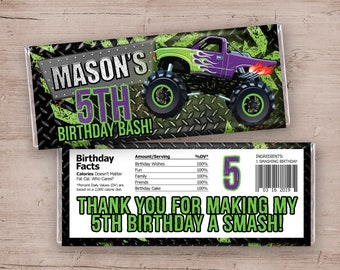 Monster Truck Candy Bar Wrapper, Monster Truck Chocolate Wrapper, Monster Truck Birthday Party Favors, Monster Truck Party, Printable