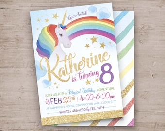 Unicorn Invitation, Unicorn Birthday Invites, Unicorn Party Invitations, Unicorn Invite, Rainbow Unicorn Invitation, Unicorn Birthday Party