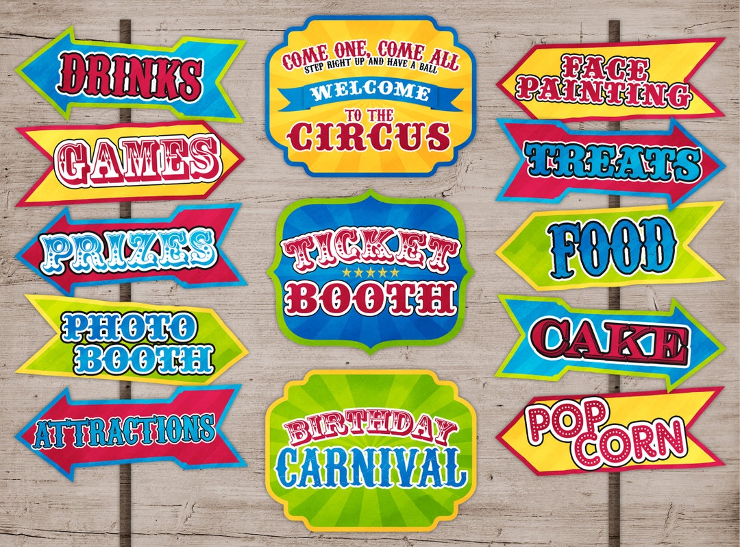 Circus Carnival Party Signs: Birthday Banner Decorations (PDF) - Etsy