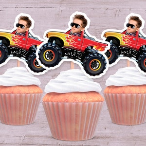 Monster Truck Party Photo Cupcake Toppers, Monster Truck Face Cupcake ...