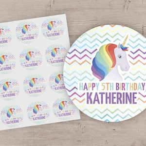 Unicorn Party Favor Stickers, Unicorn Birthday Treat Bag Labels, Unicorn Party Favor Treat Bag Stickers Labels - Set of 12